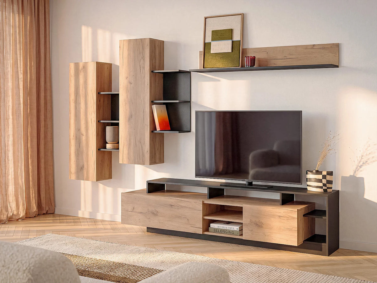 Meuble TV en Bois Gris 260 cm - IDESIA