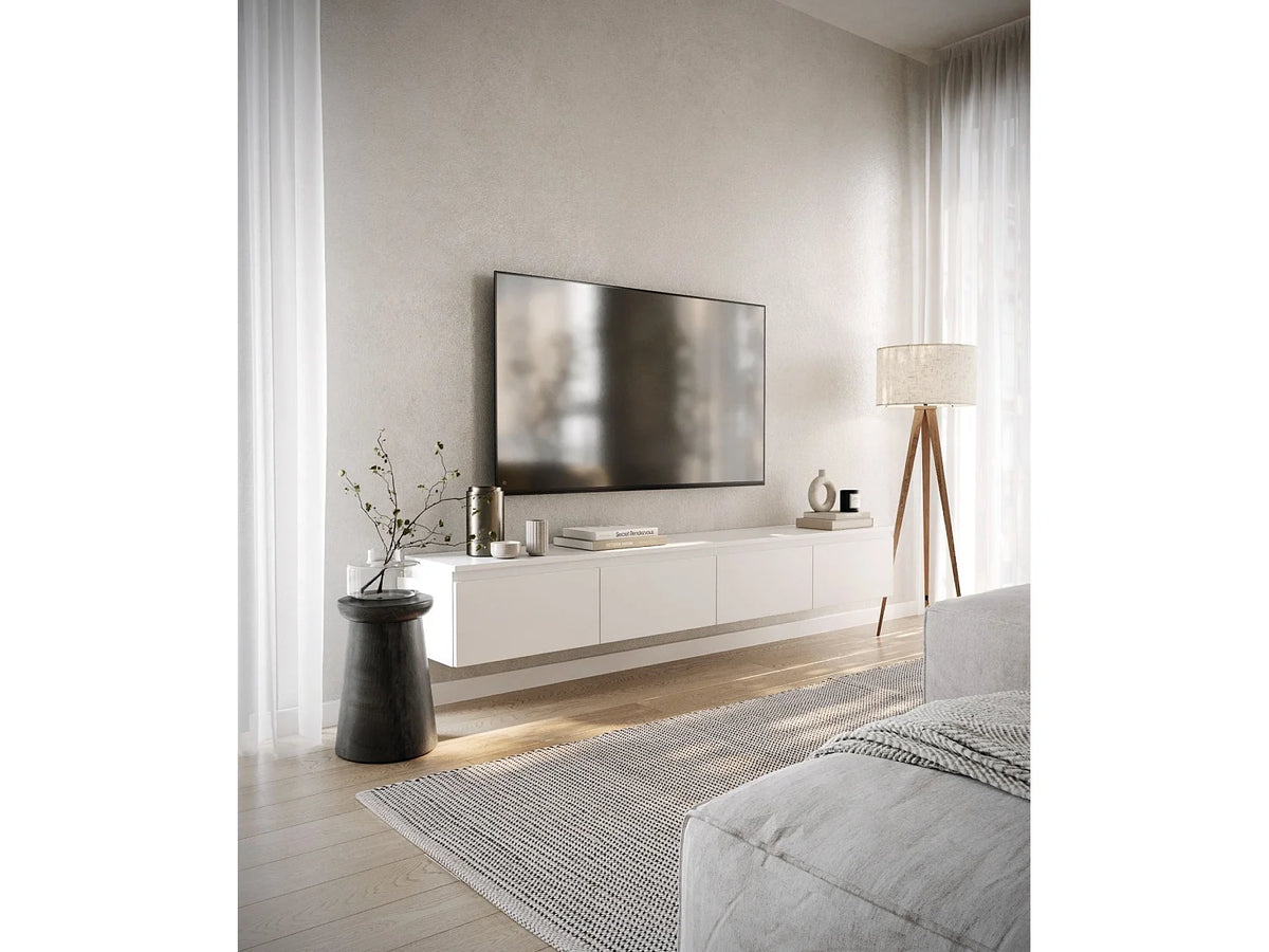 Meuble TV en Bois Blanc 200 cm - BEMMI vue 2
