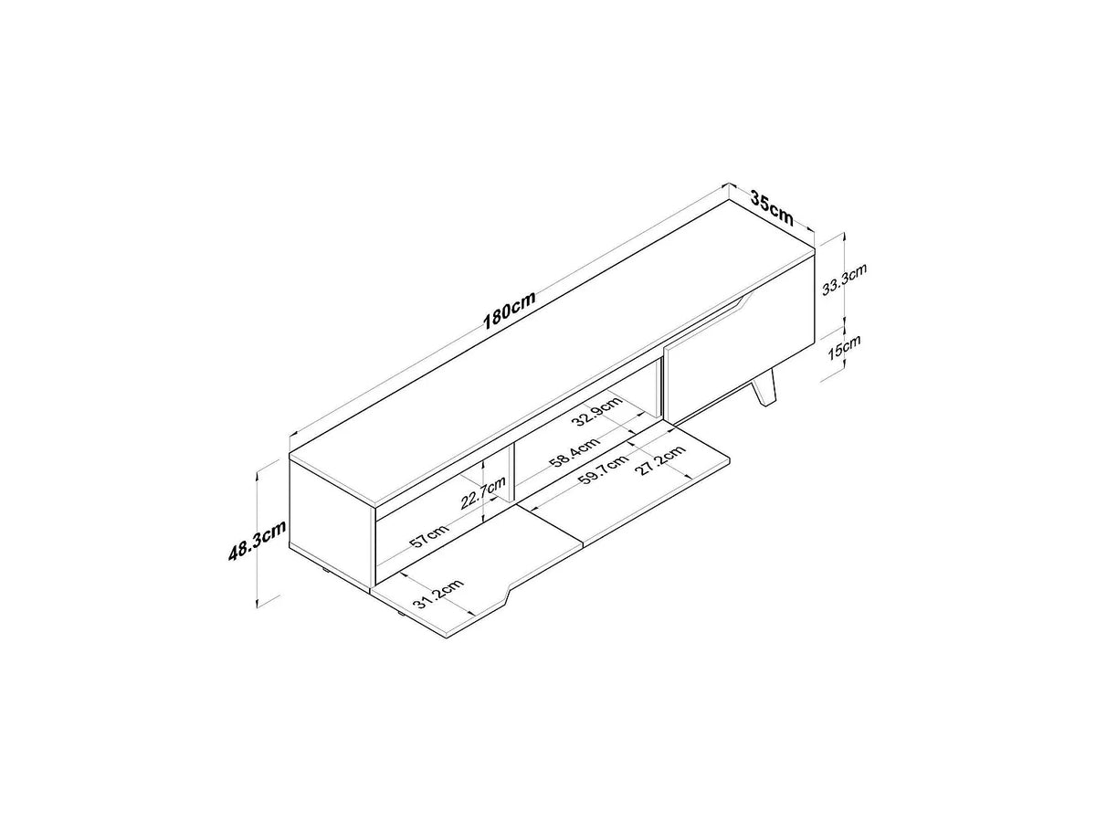 Meuble TV Suspendu Blanc 180 cm - DMORA vue 3