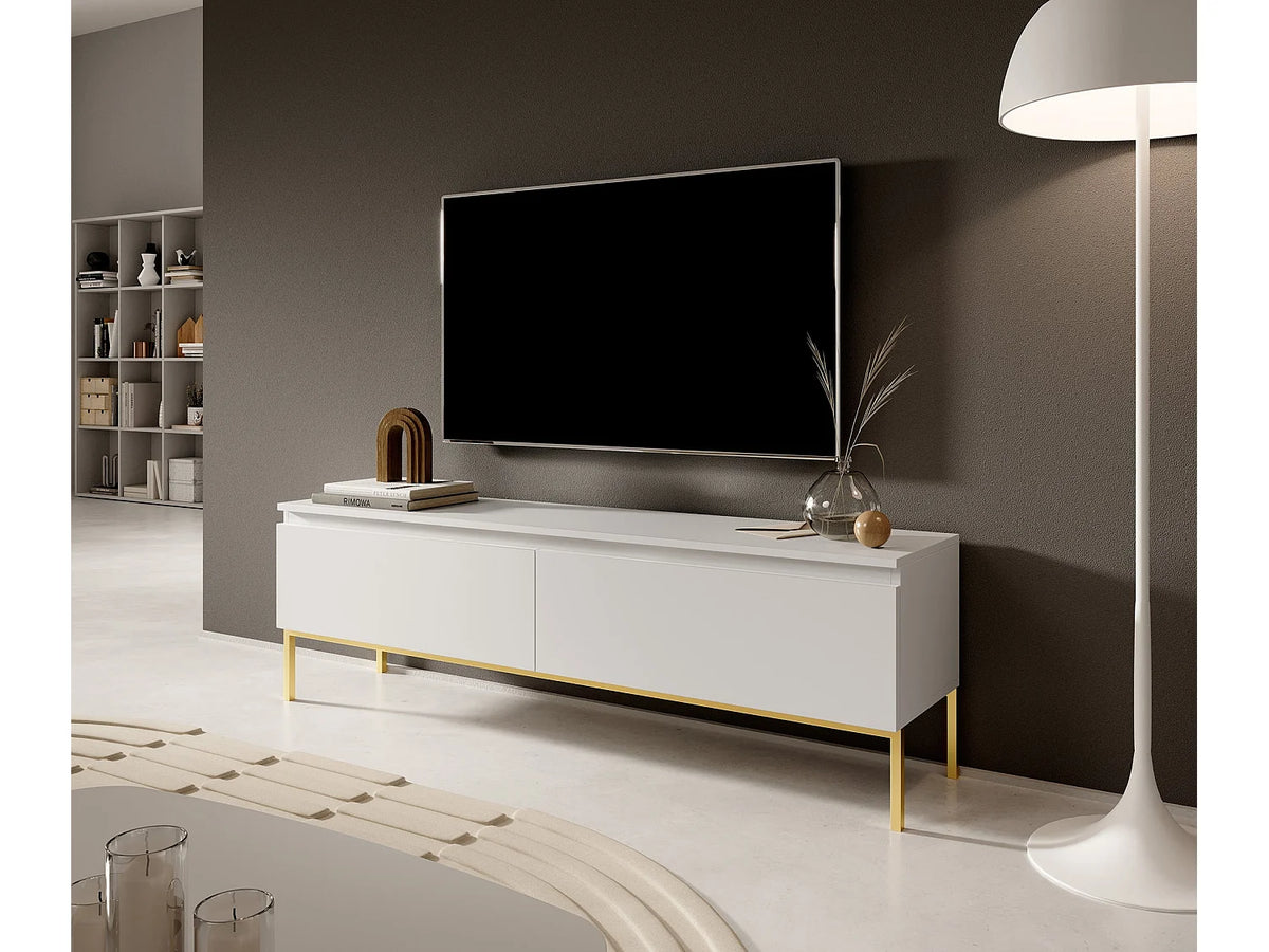Meuble TV en Bois Blanc 150 cm Doré - BEMMI