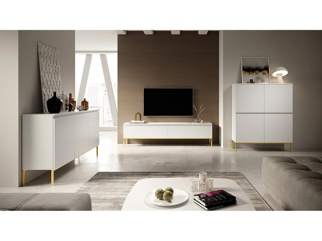 Meuble TV en Bois Blanc 150 cm Doré - BEMMI vue 2