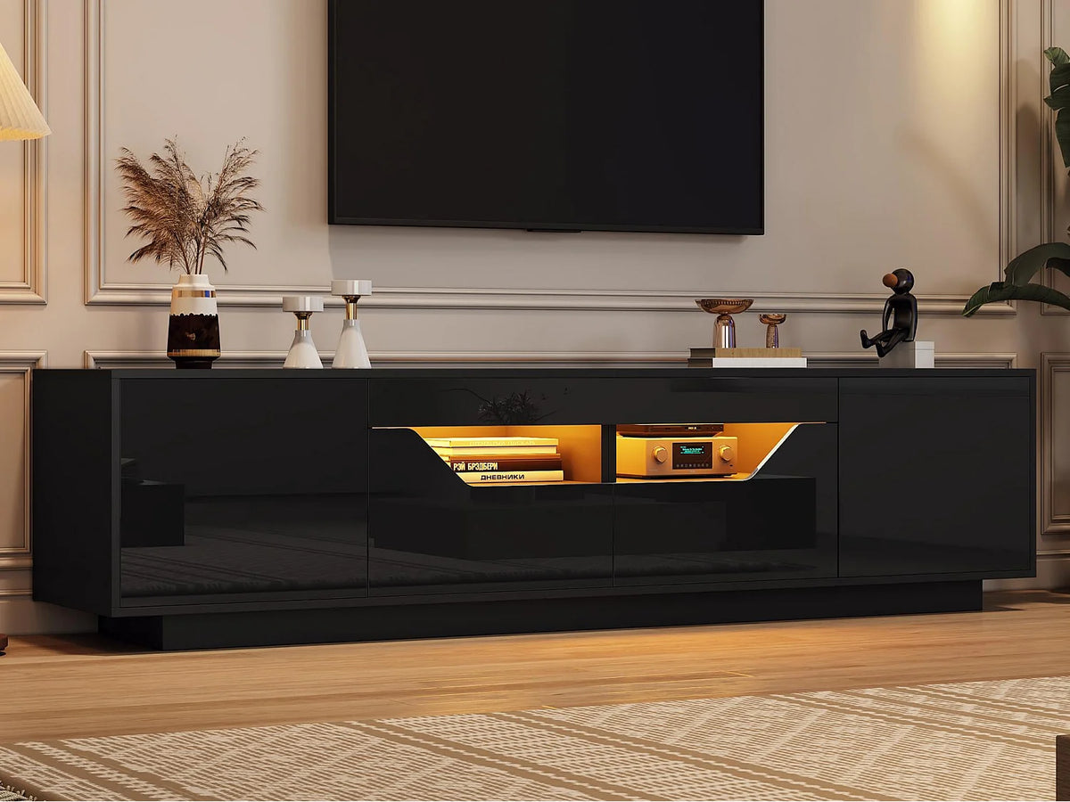 Meuble TV en Bois Noir 180 cm 2 Portes 2 Tiroirs - MODERNLUXE
