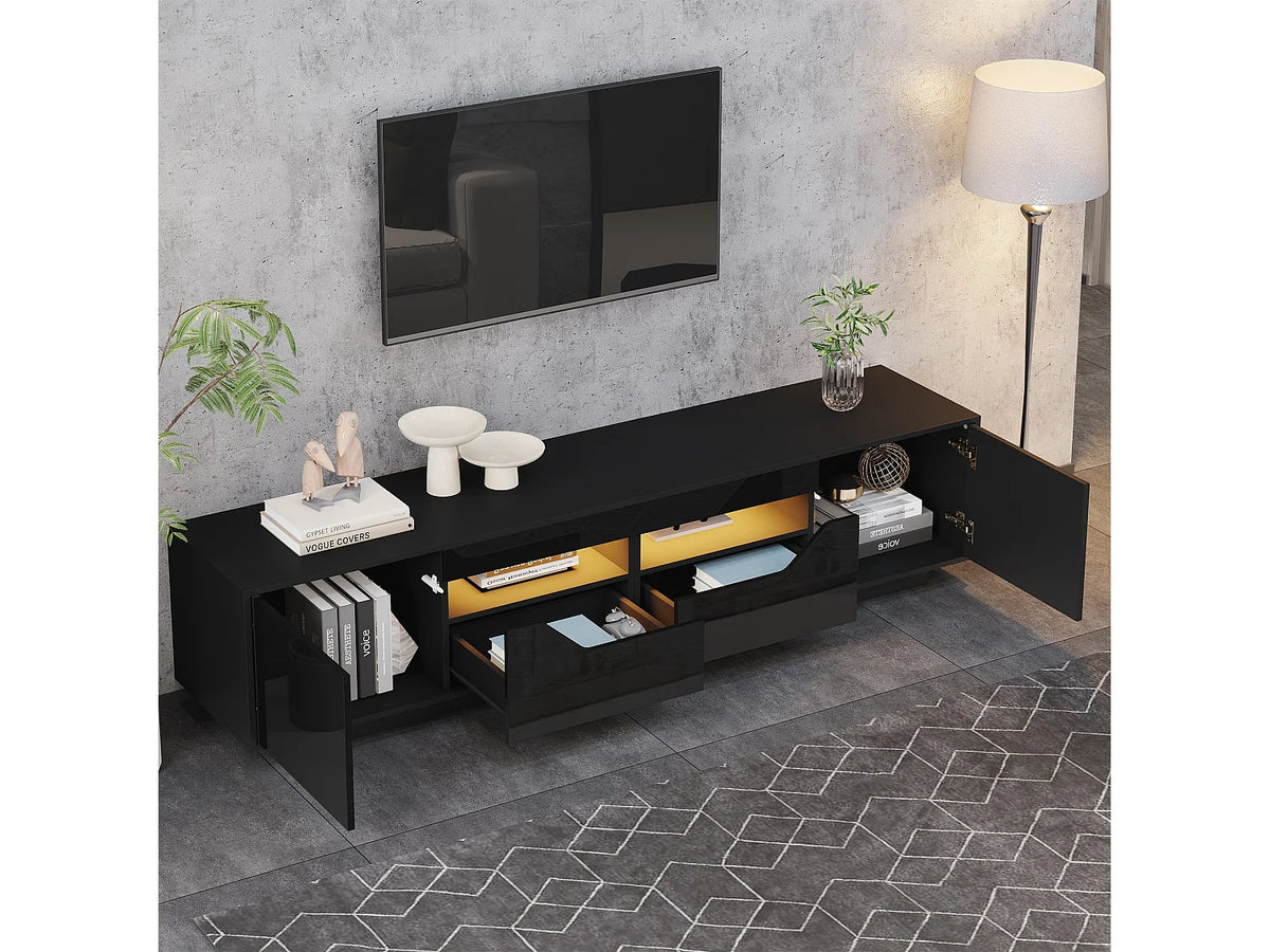 Meuble TV en Bois Noir 180 cm 2 Portes 2 Tiroirs - MODERNLUXE vue 3