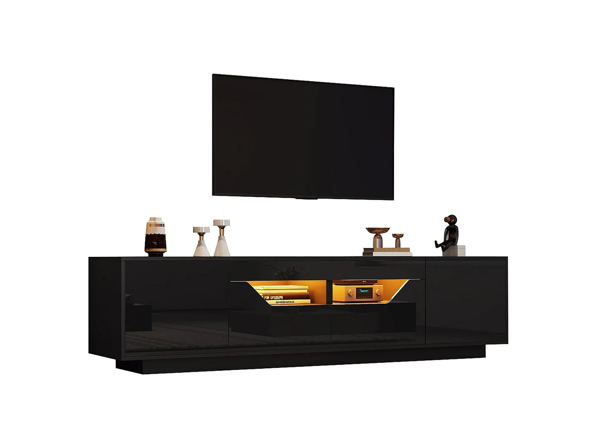 Meuble TV en Bois Noir 180 cm 2 Portes 2 Tiroirs - MODERNLUXE vue 4