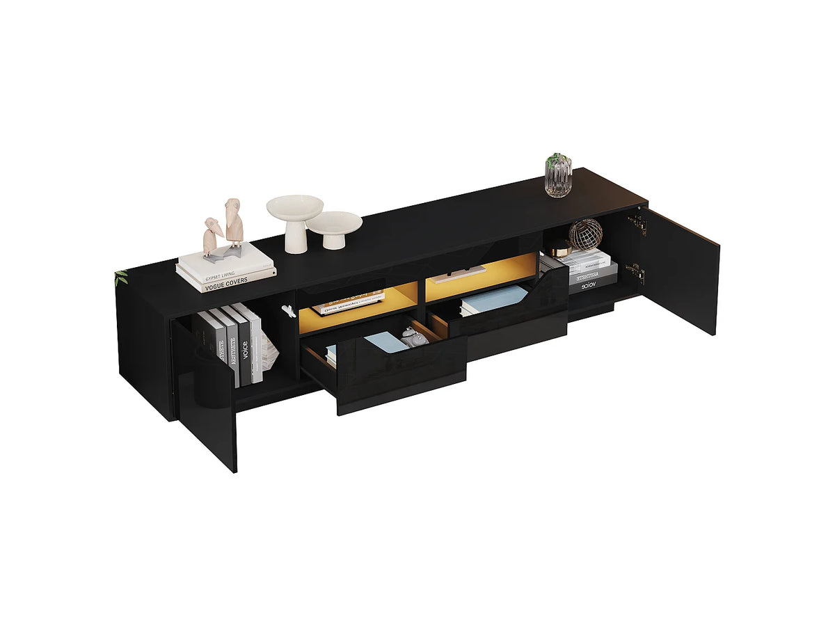 Meuble TV en Bois Noir 180 cm 2 Portes 2 Tiroirs - MODERNLUXE vue 6