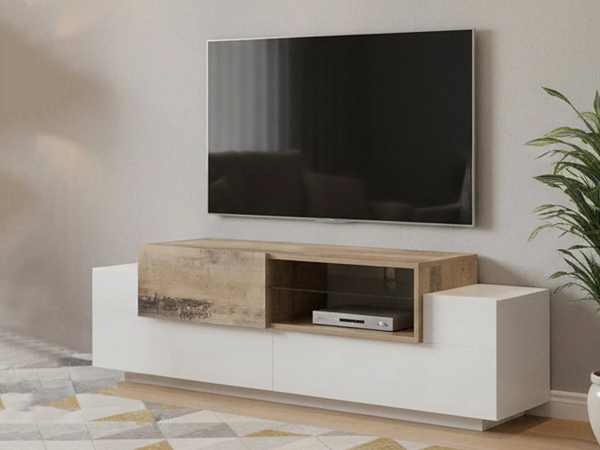 Meuble TV en Bois Blanc 160 cm - DMORA vue 6