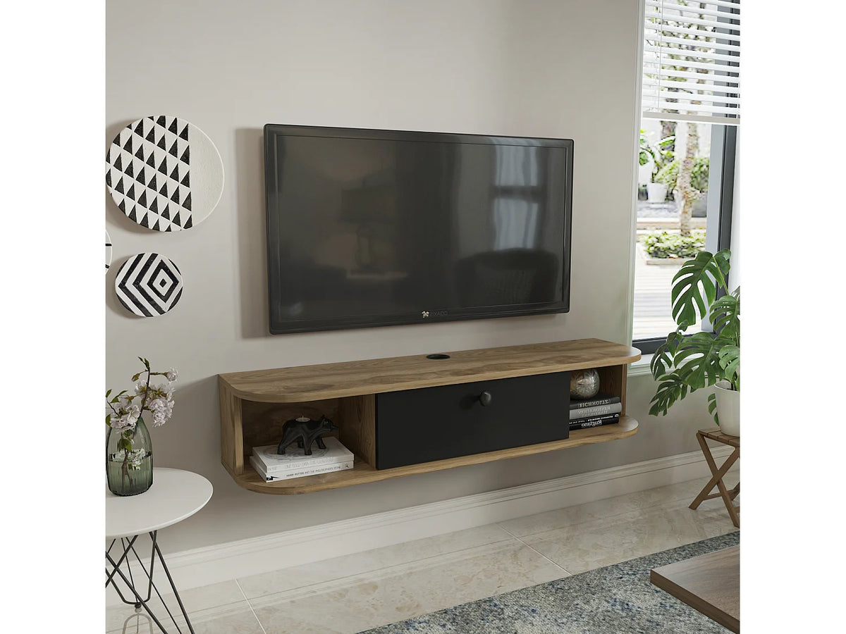 Meuble TV en Bois Noir 120 cm - DECOROTIKA FR vue 4