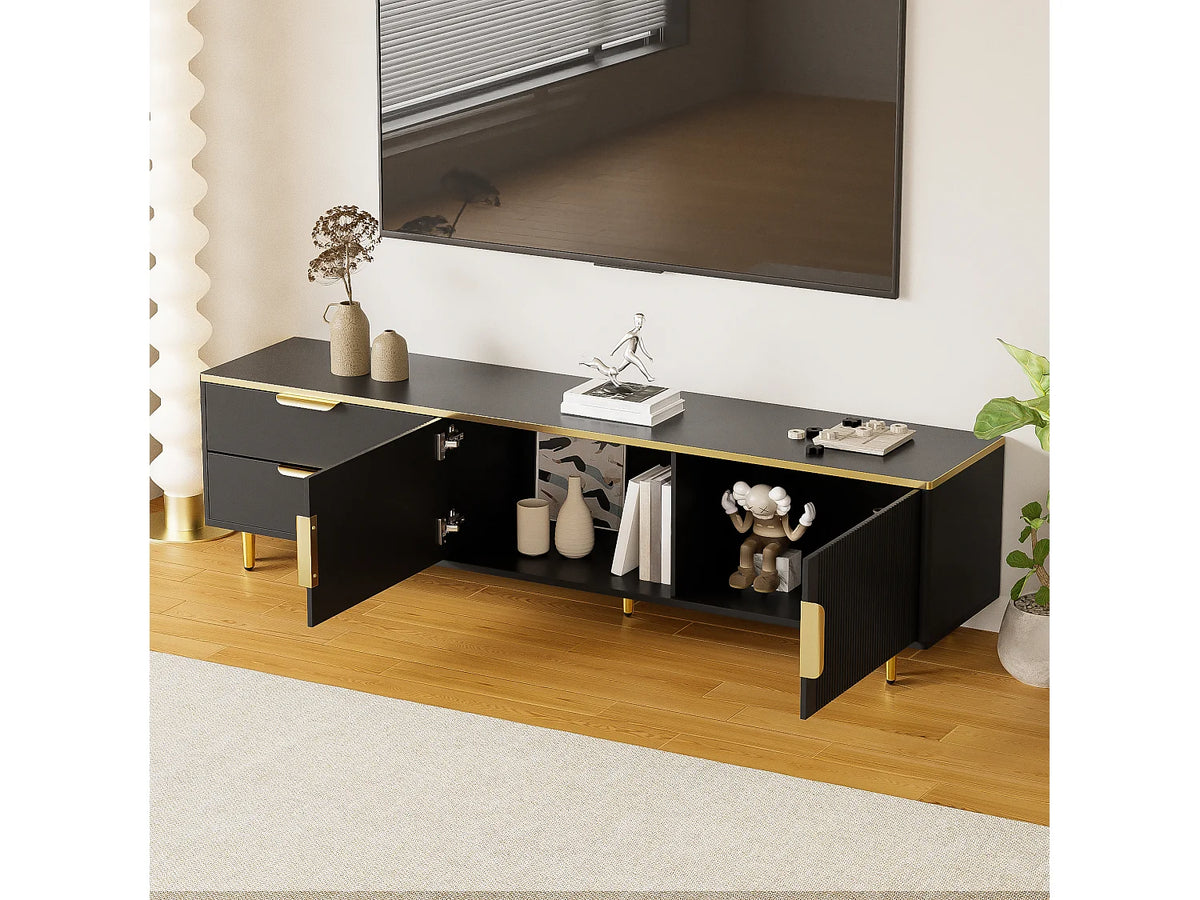 Meuble TV en Bois Noir 175 cm 2 Portes - MODERNLUXE vue 3