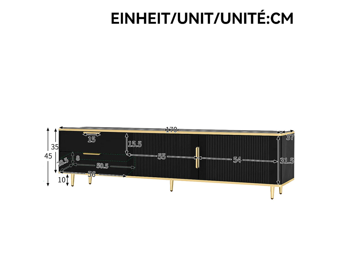 Meuble TV en Bois Noir 175 cm 2 Portes - MODERNLUXE vue 6