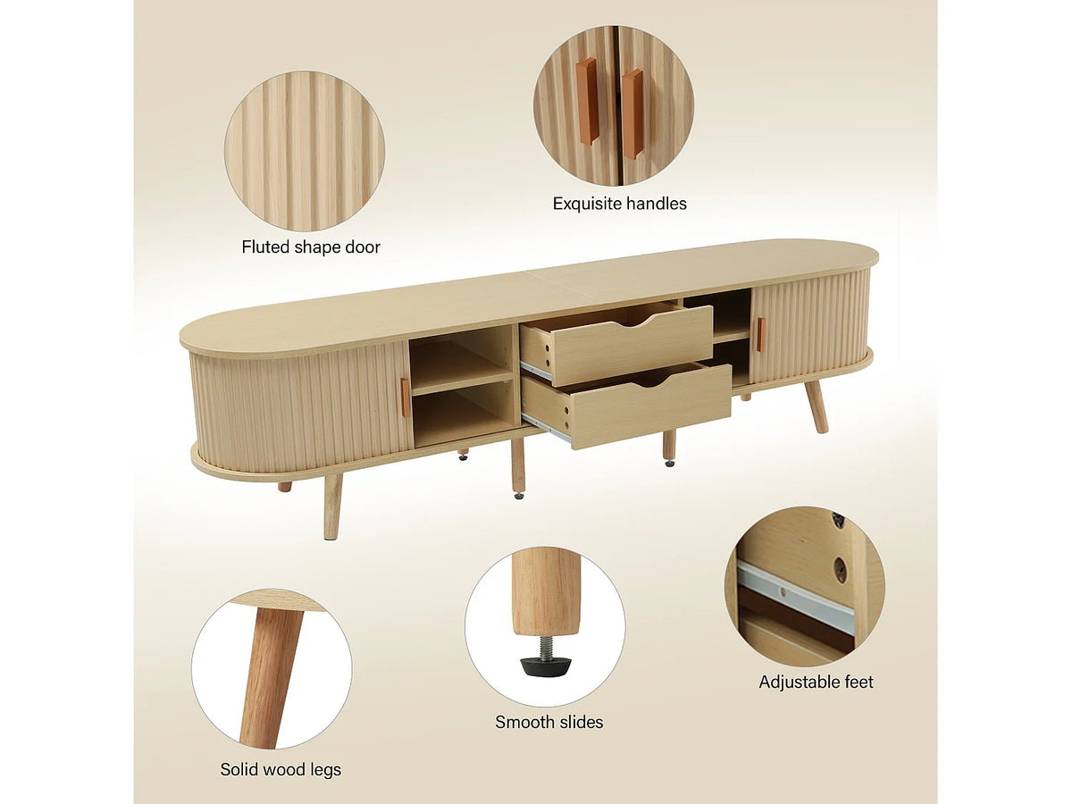 Meuble TV Bas en Bois 175 cm 2 Portes - MERAX vue 5