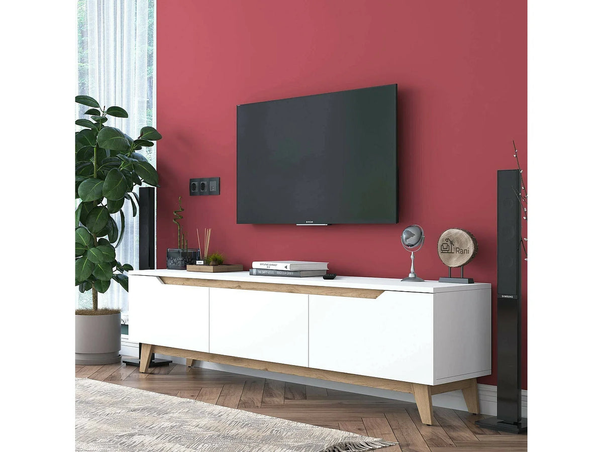Meuble TV Suspendu Blanc 180 cm - DMORA vue 5
