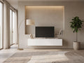 Meuble TV en bois blanc 160 cm VIDAXL dans un salon moderne lumineux aux tons chauds, vue de face