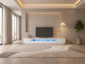 Meuble TV en bois blanc 300 cm VIDAXL dans un salon moderne lumineux aux tons chauds, vue de face