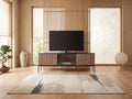 Meuble TV en bois noir 153 cm OVILA dans un salon japandi lumineux aux tons chauds, vue de face